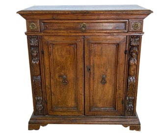 18th Century Italian Carved Walnut Two Door Cabinet Credenza Antique Buffet Server Console