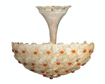 Barovier and Toso Mid-Century Italian Deco Moderne Murano Glass Flower Bouquet Chandelier, circa 1950