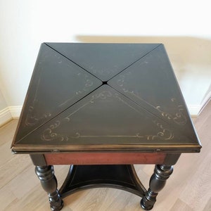 Seven Seas Collection by Hooker Furniture Morphing Envelope Cards Games Side Table, Ebonized Distressed Painted Rich Wine & Ox Blood Leather image 8