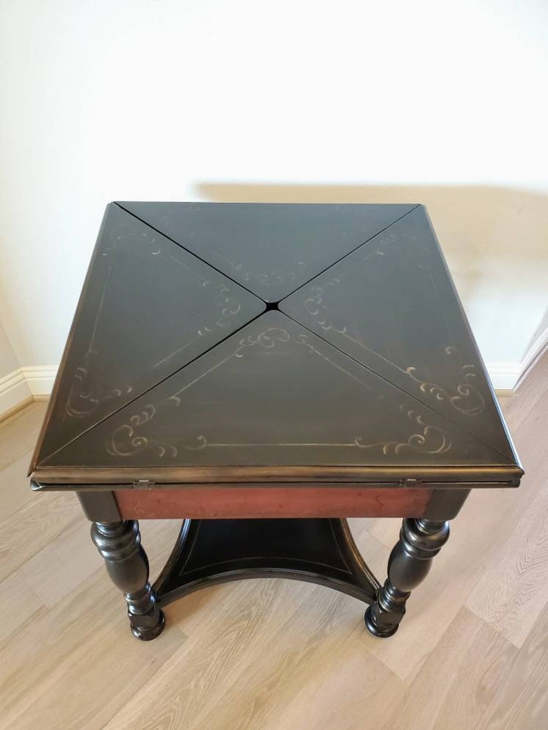 Seven Seas Collection by Hooker Furniture Morphing Envelope Cards Games Side Table, Ebonized Distressed Painted Rich Wine & Ox Blood Leather image 8