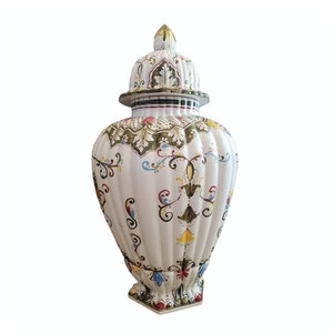 Monumental Italian Porcelain Hand Painted Fiori Urn Floor Vase, Signed, D.P. Italy, Artist M Dalla Costa