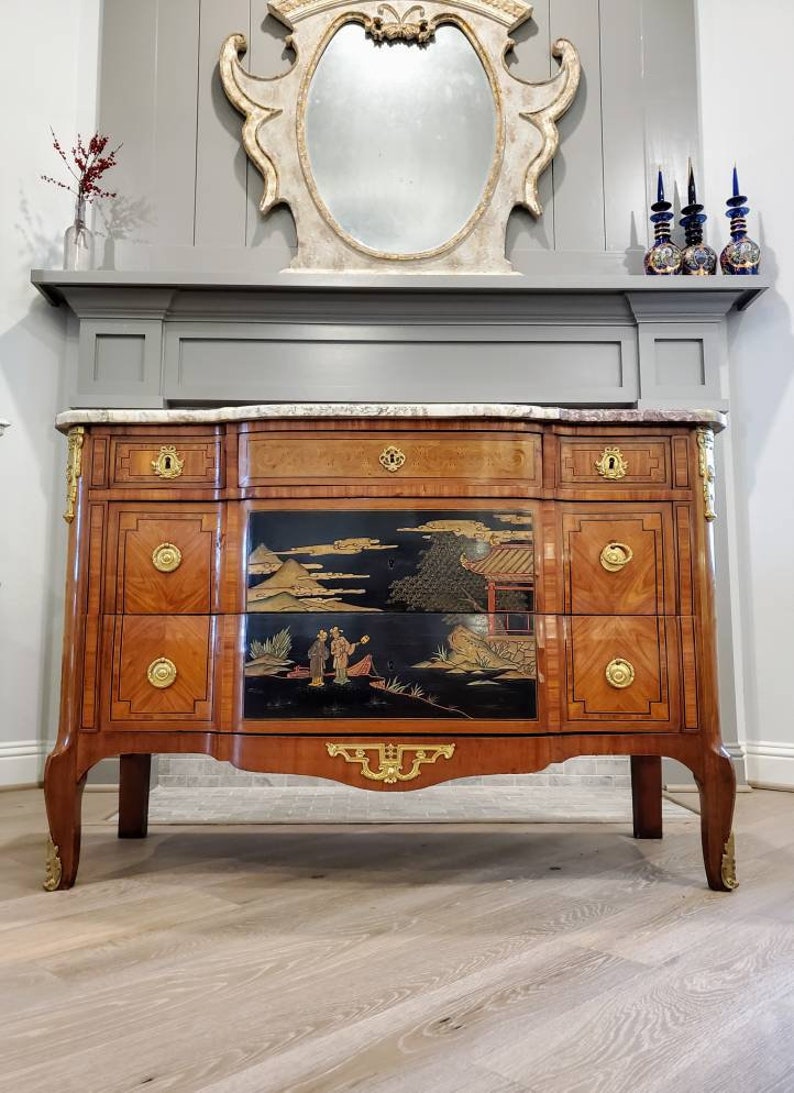 19th Century French Transition Chinoiserie Chest Of Drawers Commode or Sideboard image 3