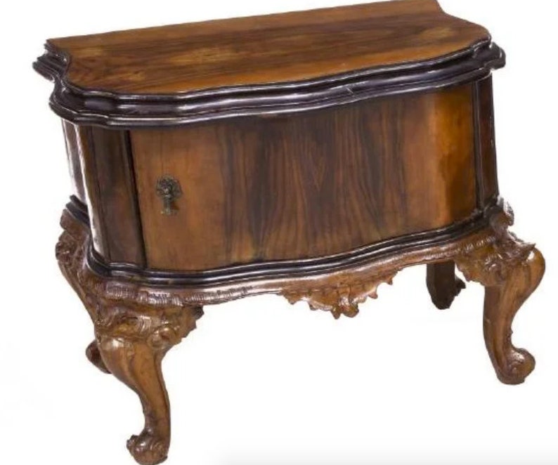 Vintage Venetian Baroque Hand Carved Highly Figured Burl Walnut Bedside Cabinet / End Table Pair image 8