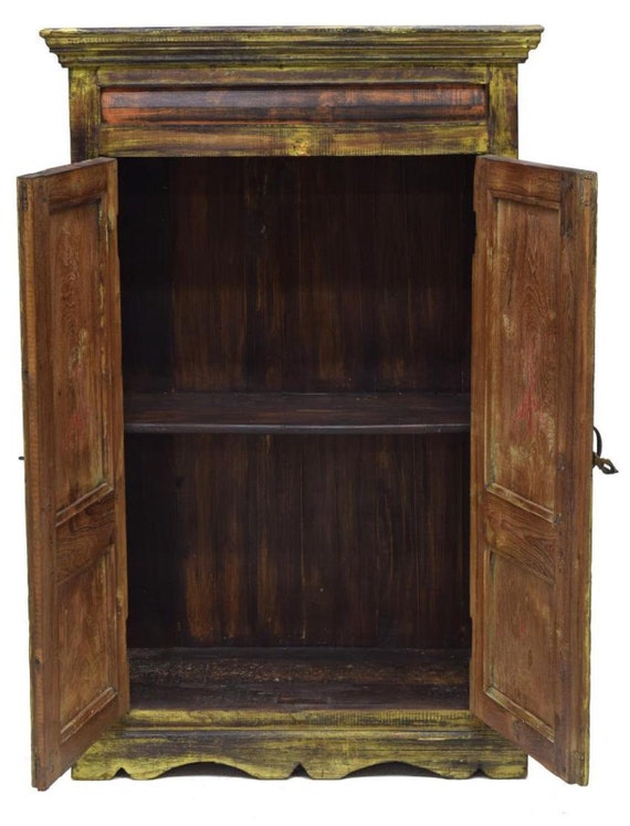 19th C Dutch Colonial Polychrome Teak Wood Antique Kitchen Cabinet 19th C Dutch Colonial Polychrome Teak Wood Antique Kitchen Cabinet