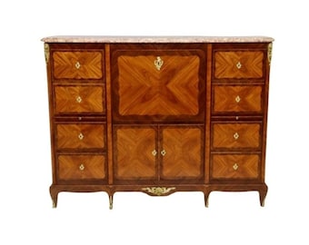 Maison Gouffe Paris Signed French Transitional Louis XV XVI Style Kingwood Tulipwood Secretary Bookcase Cabinet Bureau Secrétaire Credenza