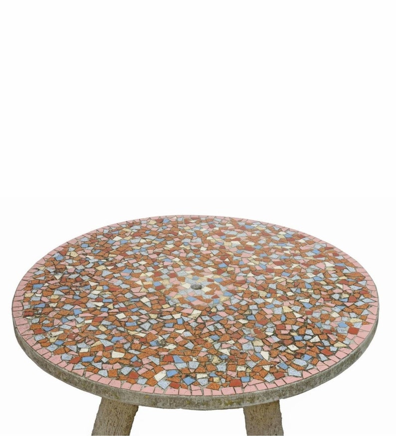 Vintage Emile Taugourdeau French Tile Mosaic Top Faux Bois Concrete Garden Table image 3
