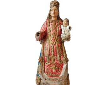 Antique Spanish Colonial Carved Painted Gilt Santo Religious Altar Figure - Nuestra Señora del Buen Suceso