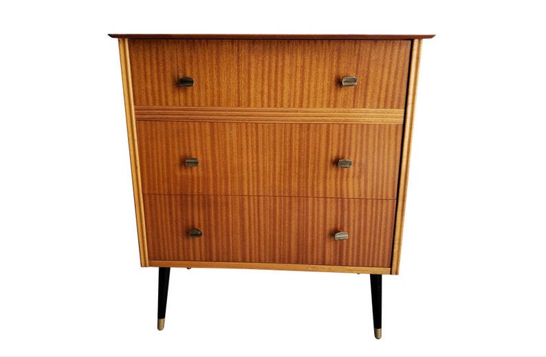 Retro Mid Century Modern Zebra Wood Chest Of 3 Drawers Dresser Etsy