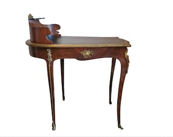 Elegant French Louis XV Style Gilt Bronze Mounted Kingwood Parquetry Bonheur du jour Bureau De Dame Antique Ladys Writing Desk Table