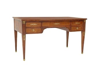 French Louis XVI Style Matched Flame Mahogany Writing Desk Bureau Plat