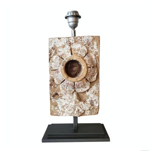 Antique Terracotta Architectural Salvage Wall Panel Element Mounted As Sculptural Table Lamp image 1