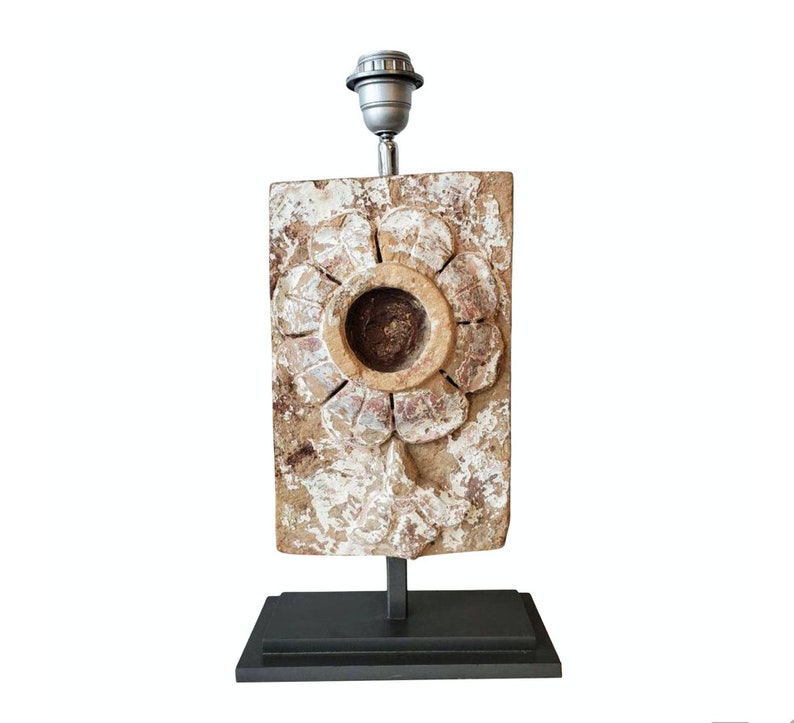 Antique Terracotta Architectural Salvage Wall Panel Element Mounted As Sculptural Table Lamp image 1