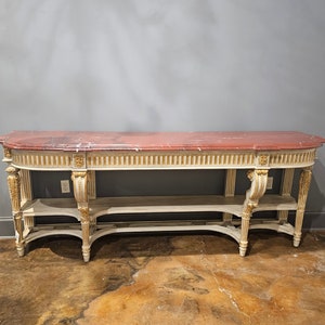 Large Vintage French Louis XVI Style Painted Parcel Gilt Console Table Sideboard Server image 2