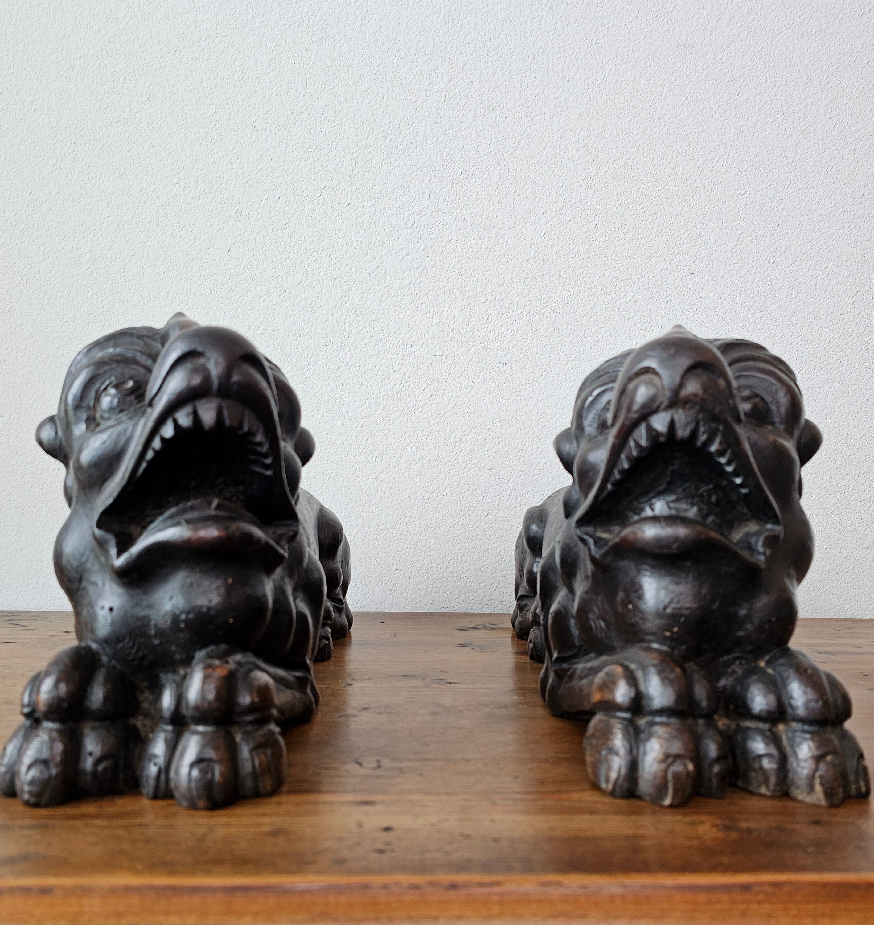 STATUE LION ANCIENNE Sculpture Bois XXe Siècle Décoration Vintage EUR