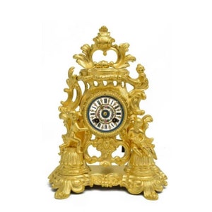 Fine Antique French Napoleon III Period Louis XV Regence Style Gilt Bronze Ormolu Clock with Sèvres Style Porcelain Dial Japy Freres