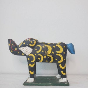 Vintage Guatemalan Hand Carved & Painted Wooden Mythical Elephant Folk Art Sculpture, Latin America / Central American / Mexican image 5