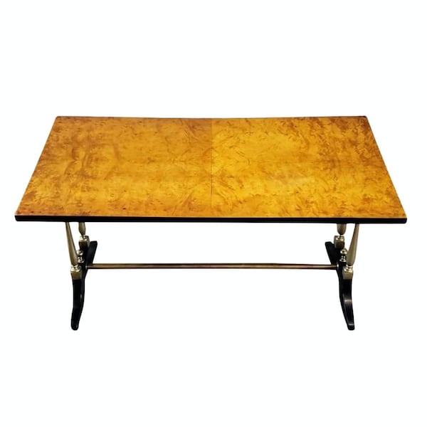 Maison Jansen Mid-Century French Modern Ebonized Gilt Bronze Brass Burl Wood Coffee Table circa 1940