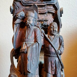 Antique Chinese Temple Relief Carved Wooden Architectural Corbel Bracket Building Element Pair of Statues image 7