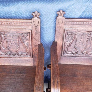 Antique American Renaissance Revival Carved Oak Armchair / Chair a Pair image 7