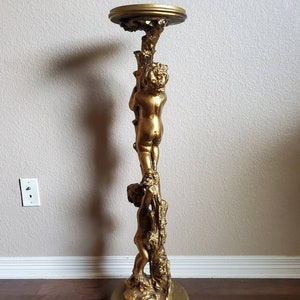 Italian Gilded Two Putti Climbing Tree Pedestal Table Stand image 9