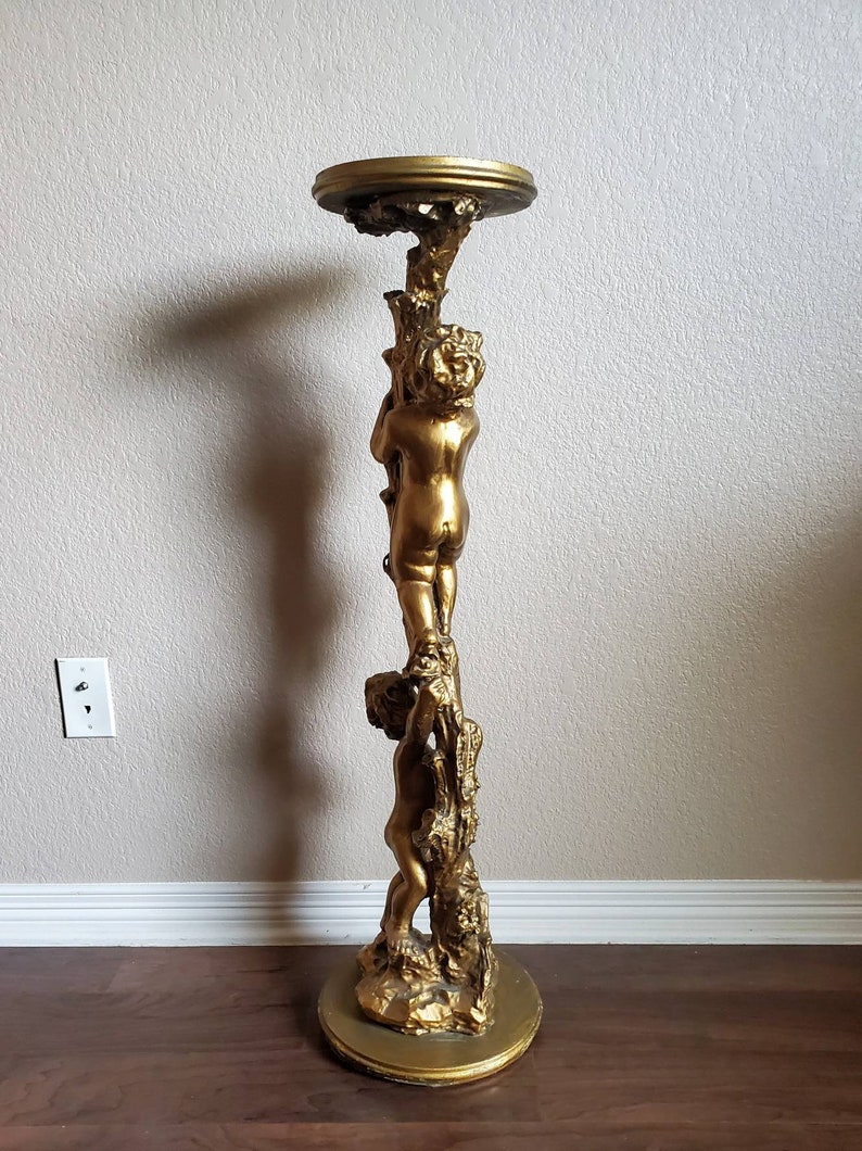 Italian Gilded Two Putti Climbing Tree Pedestal Table Stand image 9