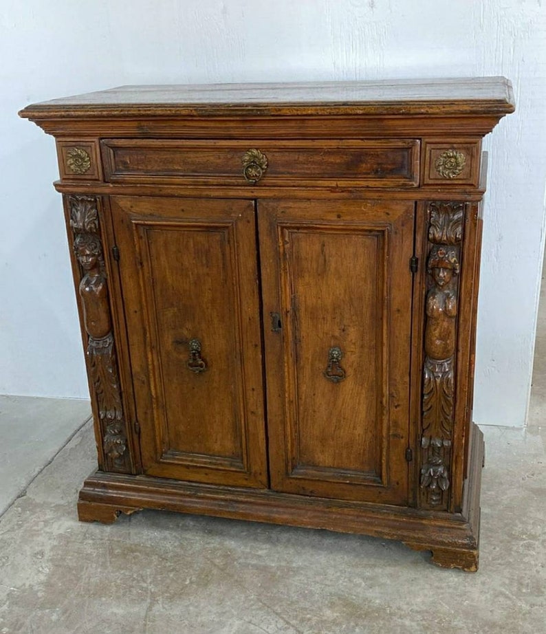 18th Century Italian Carved Walnut Two Door Cabinet Credenza Antique Sideboard Server image 2