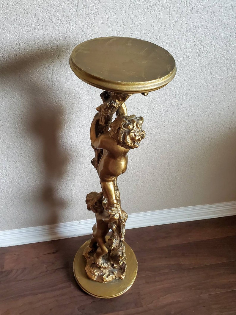 Italian Gilded Two Putti Climbing Tree Pedestal Table Stand image 7