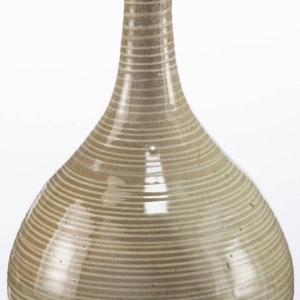Scarce Antique Japanese Edo Period Seto Ware Glazed Green Striped Ceramic Bottleneck Wine Bottle Vase 18th Century image 2