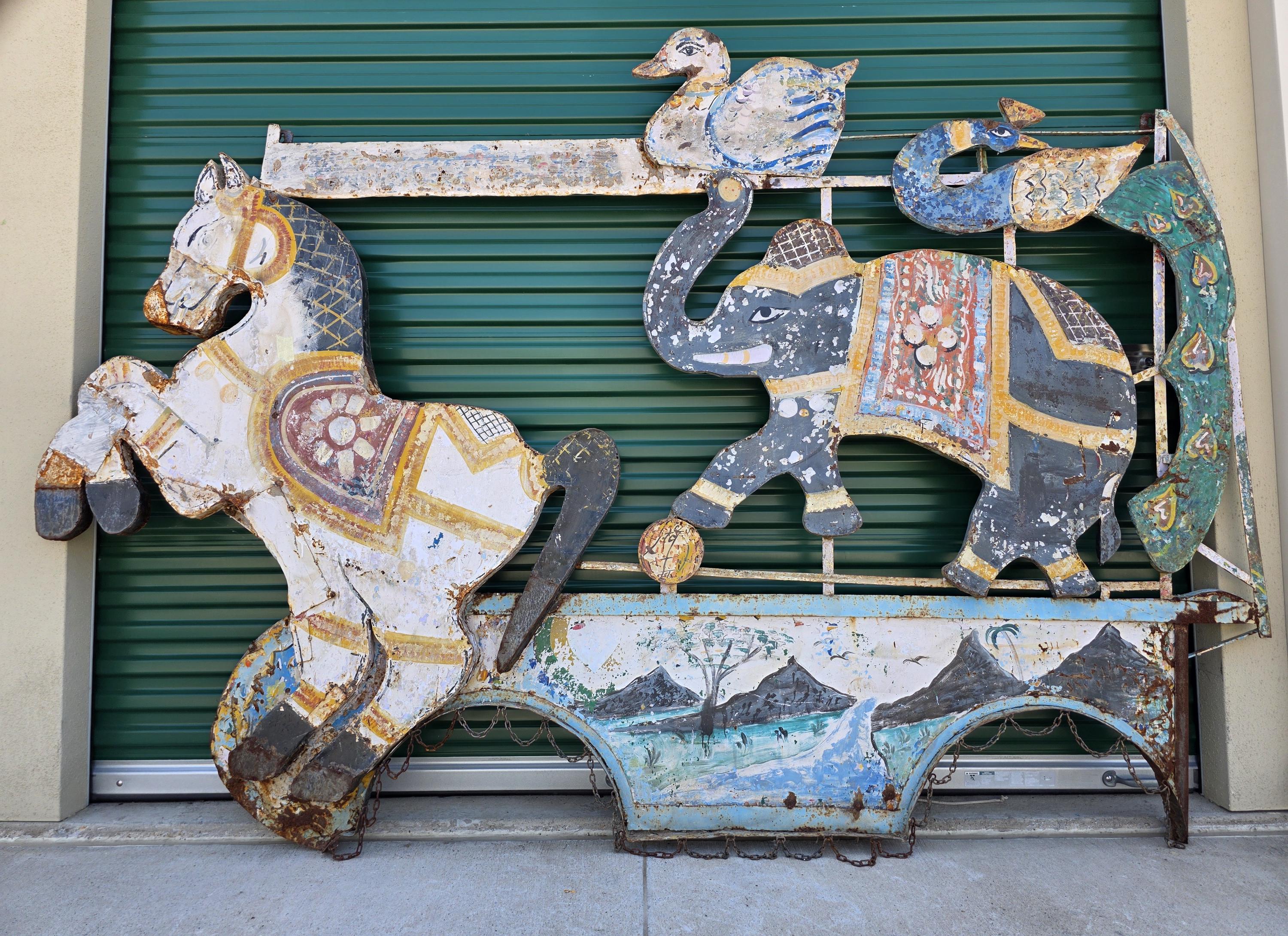 Large Old Carnival Carousel Ride Painted Panel C. 1940s/1950s