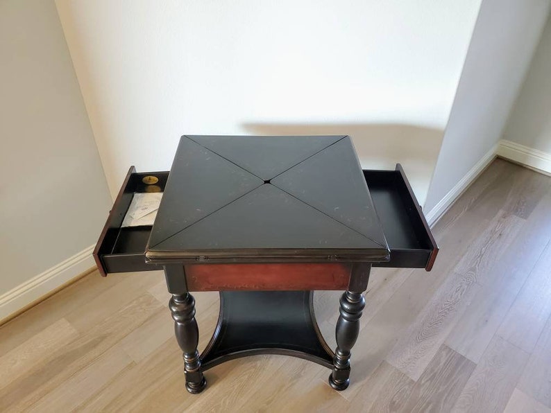 Seven Seas Collection by Hooker Furniture Morphing Envelope Cards Games Side Table, Ebonized Distressed Painted Rich Wine & Ox Blood Leather image 6