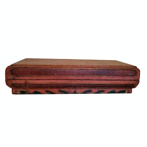 Antique Chinese Late Ming Early Qing Dynasty Food Presentation Covered Box / Red Lacquered Gilt Carved Wood Table Box Shanxi Province, China