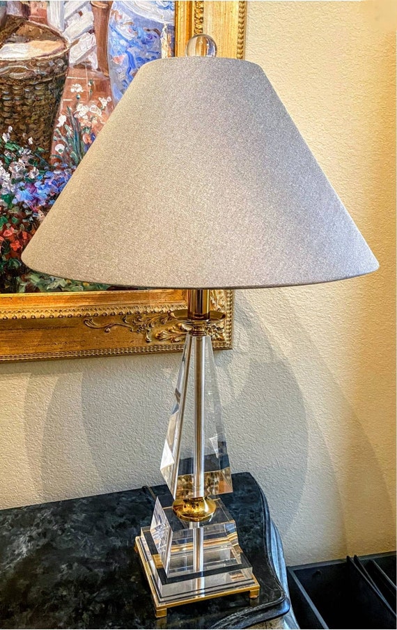 Vintage Lucite Geometric Obelisk Shaped Gilt Brass Table Lamp   Etsy