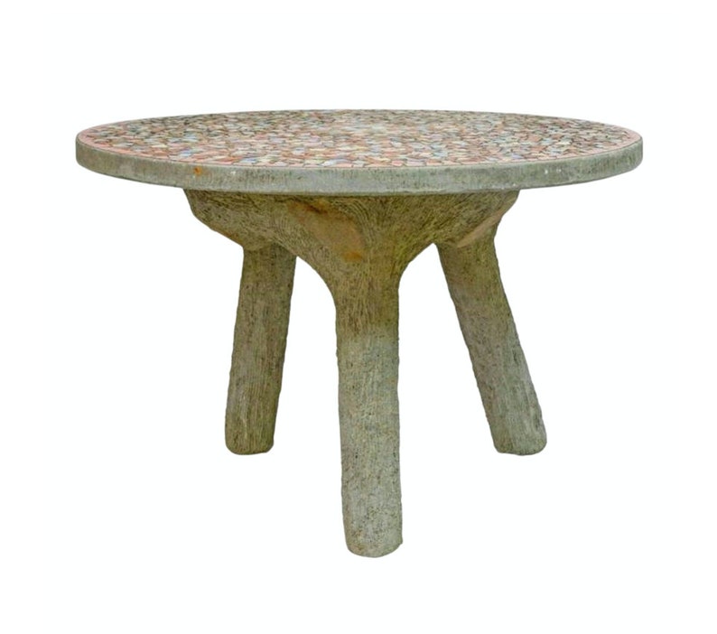 Vintage Emile Taugourdeau French Tile Mosaic Top Faux Bois Concrete Garden Table image 1