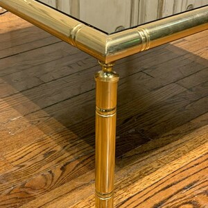 Mid-Century French Brass Faux Bamboo Smoked Mirror Glass Coffee Table image 7