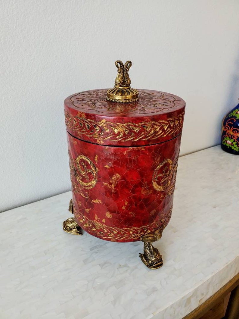 Maitland-Smith Red Partial Gilt Decorative Table Box image 2