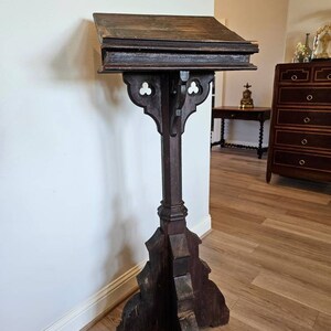 Large Antique Gothic Revival Carved Oak Religious Church Altar Synagogue Lectern Book Stand Podium image 2