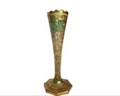Antique Moser Bohemian Gold Gilt Enameled Green Art Glass Vase circa 1900