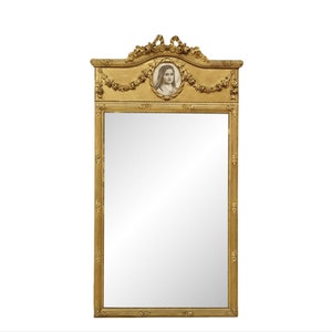 Tall Antique French Louis XVI Style Carved Giltwood Mirror