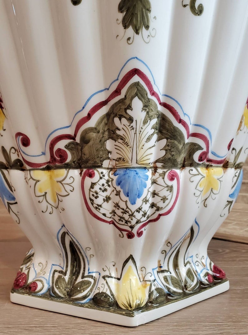 Monumental Italian Porcelain Hand Painted Fiori Urn Floor Vase, Signed, D.P. Italy, Artist M Dalla Costa image 6