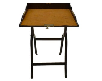19th Century English Mahogany Campaign Folding Writing Table / Antique Travel Desk