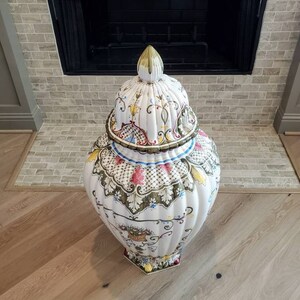 Monumental Italian Porcelain Hand Painted Fiori Urn Floor Vase, Signed, D.P. Italy, Artist M Dalla Costa image 3