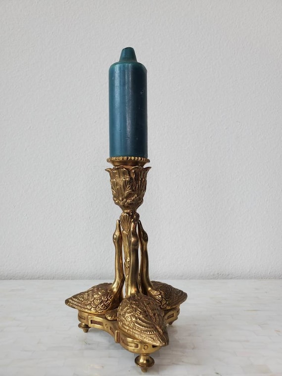Mid-century Gilt Brass Swan Candlestick by Mottahedeh, India -  Canada