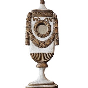 Large Antique Italian Neoclassical French Louis XVI Carved Painted White Gilt Wood Urn Table Mirror Statue Reliquary Architectural Finial