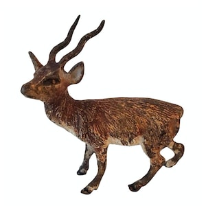 Miniature Antique Austrian Hand Painted Bronze Stag Antelope Sculpture, Franz Bergmann School