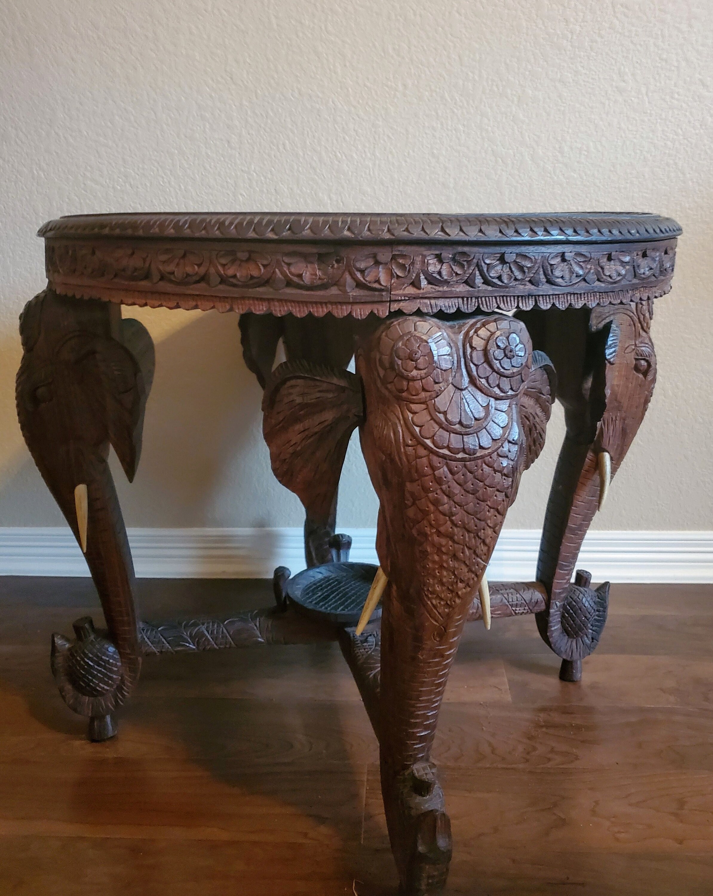 Antique Anglo-indian Carved Elephant Head Sculptural Occasional