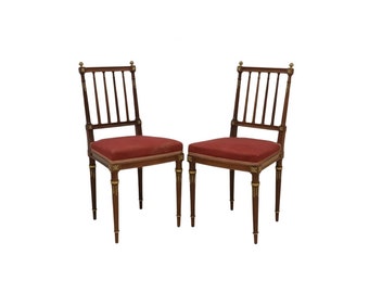 Maison Krieger Antique French Louis XVI Gilt Bronze Mounted Mahogany Side Chair Pair Late 19th Century
