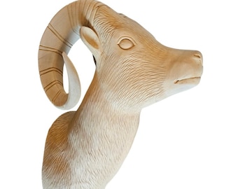 Carved Wood Ram Horn Shoulder Mount Faux Taxidermy