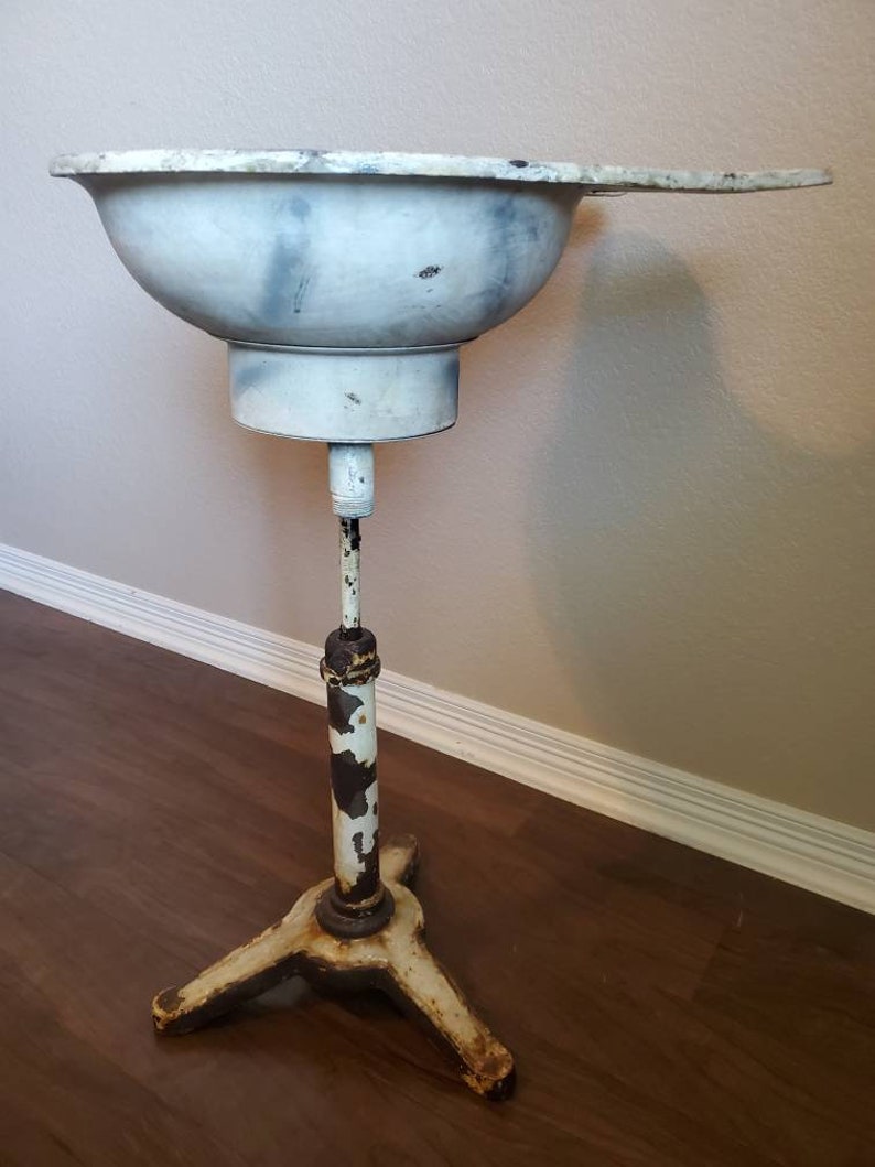 Antique Dentist Office Tooth Cuspidor Spit Bowl Pedestal Stand, 19th Century, Birdbath Garden Planter Spittoon Ice Bucket Cast Iron Toleware image 3