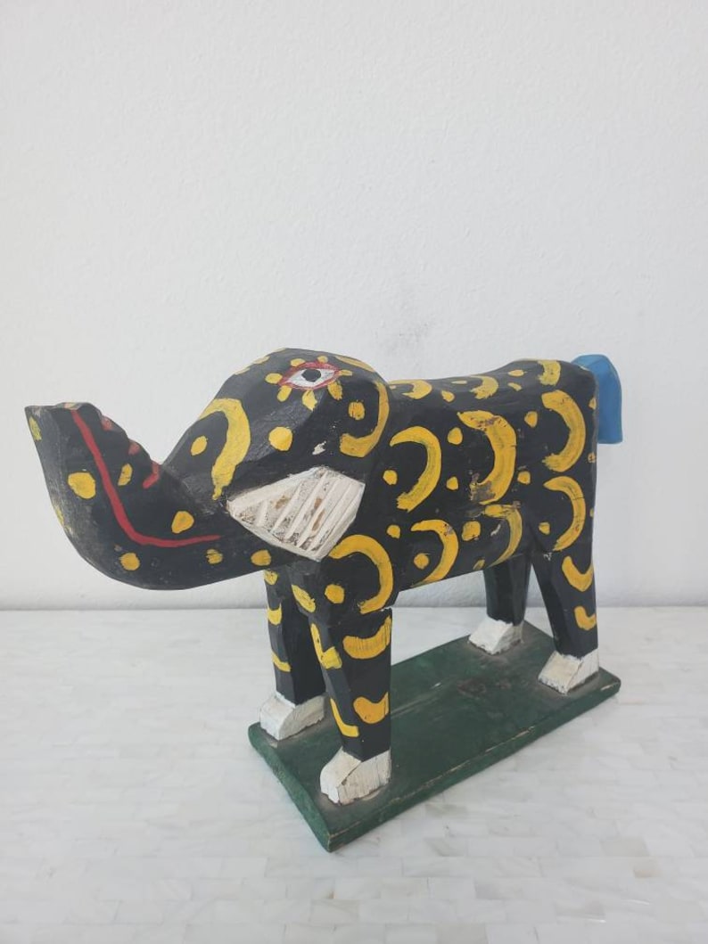 Vintage Guatemalan Hand Carved & Painted Wooden Mythical Elephant Folk Art Sculpture, Latin America / Central American / Mexican image 4