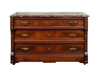 Victorian Antique Burled Walnut Chest Of Drawers, 19th Century